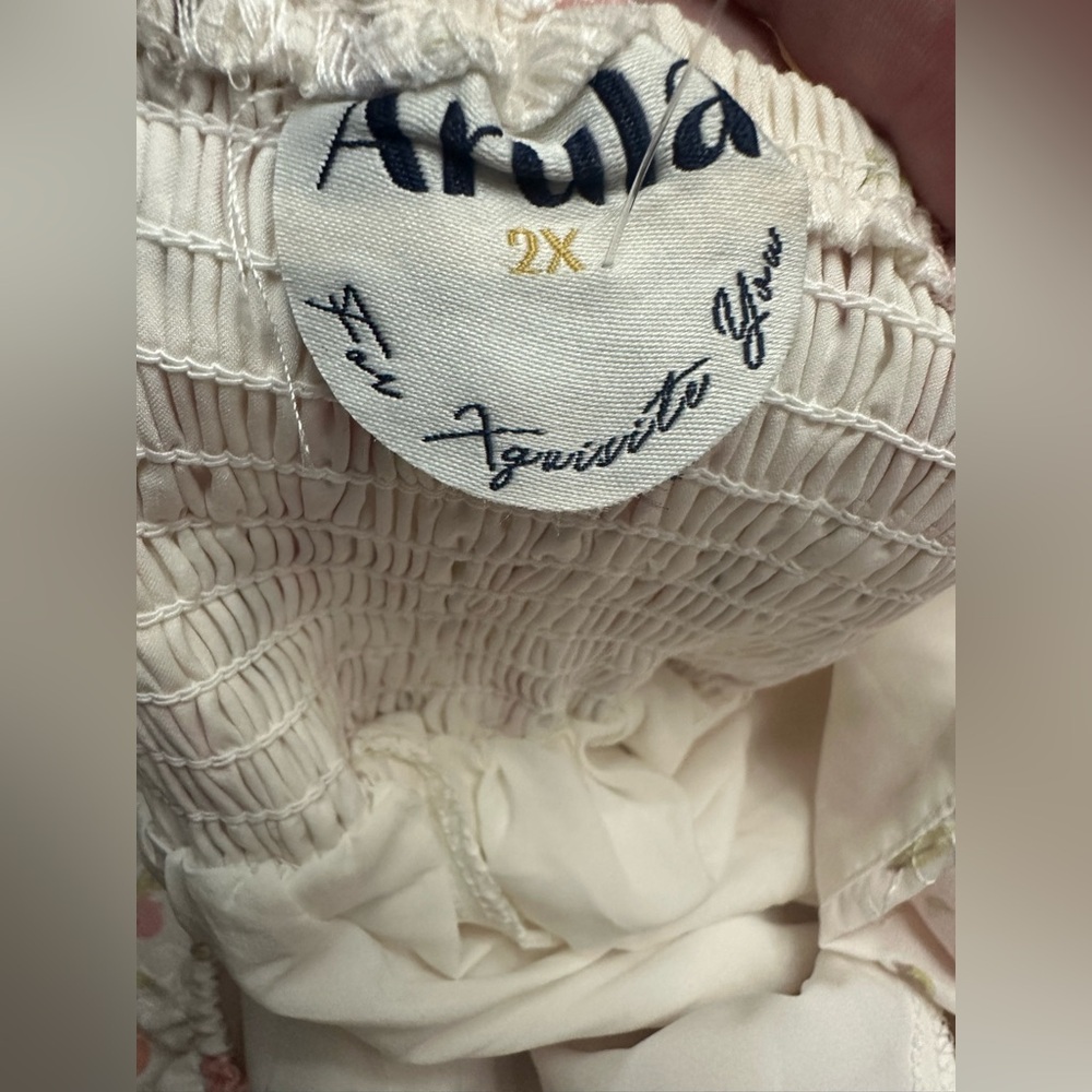 Arula ALTAR'D STATE NWOT ivory floral tiered romper ruffle smocked straps sz 2X - Picture 8 of 9